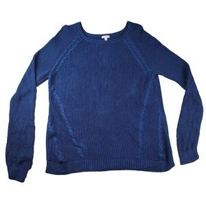 Talbots XL Sweater Womens Blue Open Cable Knit Pullover Long Sleeve Round Neck